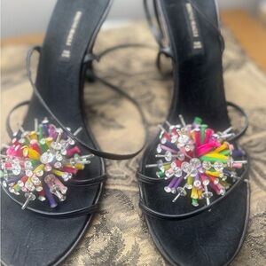 Bruno Magli Black Heels with Colorful Embellishments
